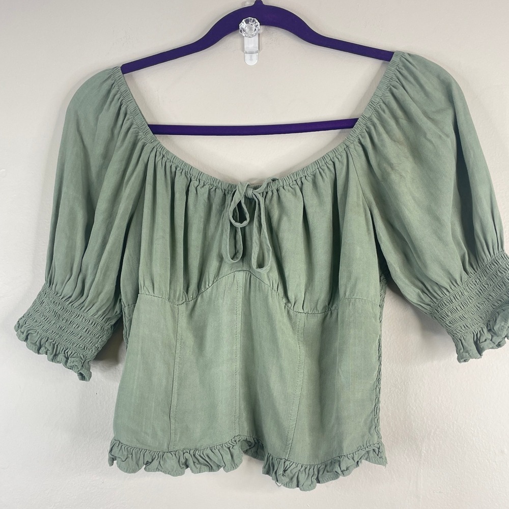 Milkmaid Smocked Top Womens Large Sage Green Granola Cottage Crop Prairie Boho